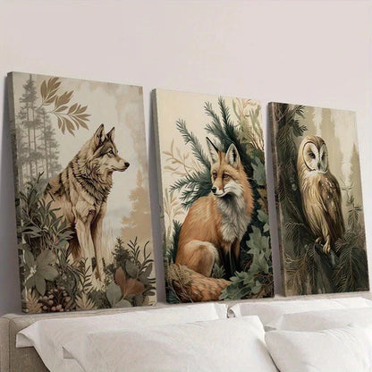 3pcs Wolf Fox Owl Natural Aesthetic Decoration  Wall Art Set Canvas Unframed - High Quality Print 100% Australian Made Wall Canvas