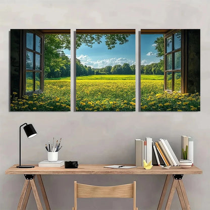 3pcs Serene Green Field & Blue Sky View Wall Art Set Canvas Framed 40x60cm - High Quality Print 100% Australian Made Wall Canvas Ready to Hang