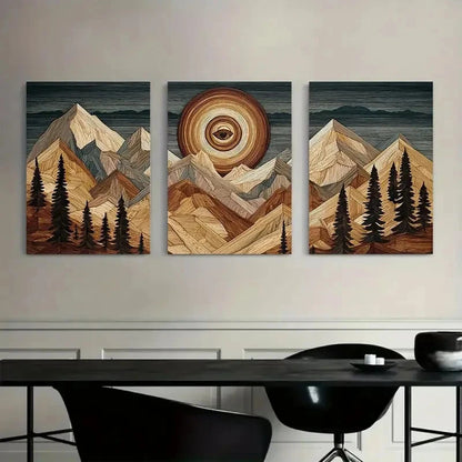3pcs Abstract Mountain and Sunset Landscape Metal Print Ready to Hang Art