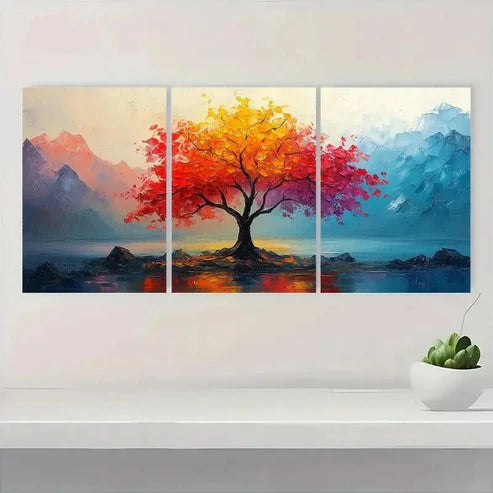 3pcs Vibrant Abstract Tree Colorful Mountain Wall Art Set Canvas Unframed – High Quality Print, 100% Australian Made Wall Canvas