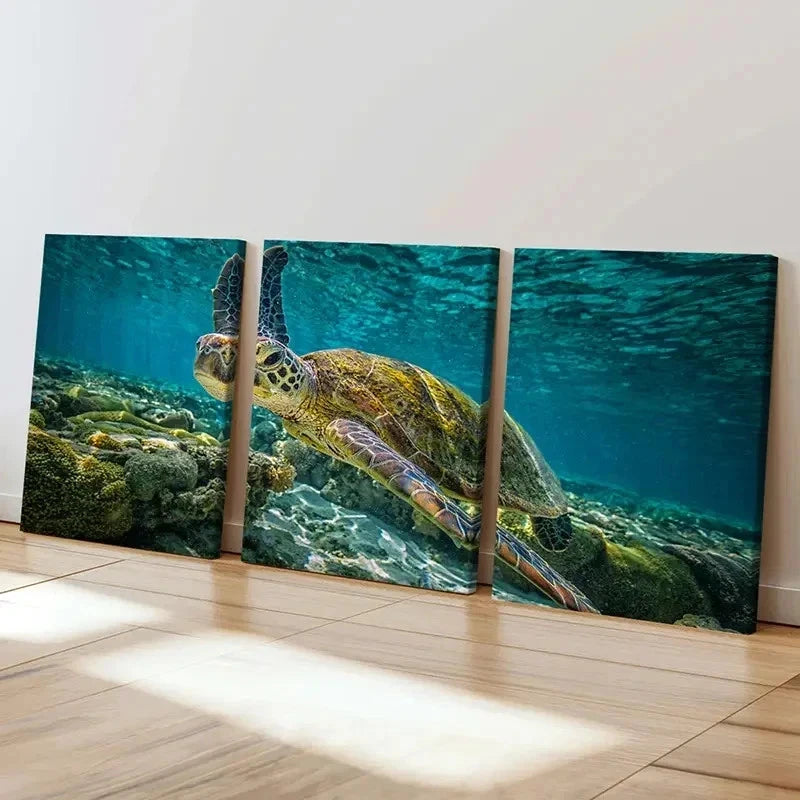 3pcs Sea Life Sea Turtle Modern Painting Wall Art Set Canvas Framed 40x60cm - High Quality Print 100% Australian Made Wall Canvas Ready to Hang