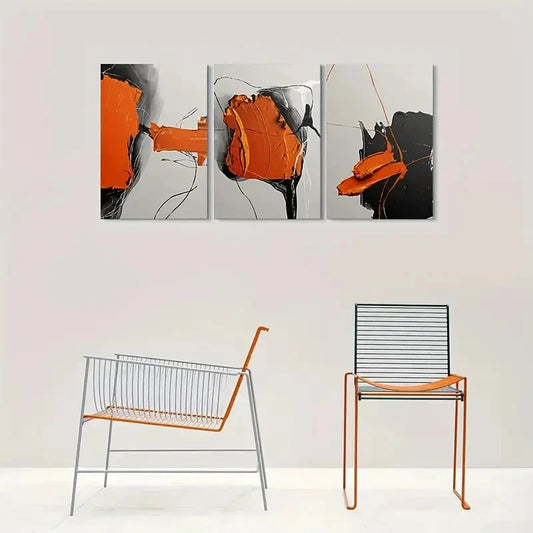 3pcs Orange Black and Gray Painting Metal Print Ready to Hang Art