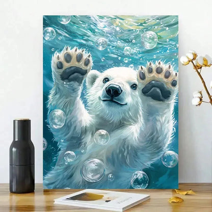 Adorable Polar Bear Swimming in Water Painting 40x60cm Metal Print Ready to Hang