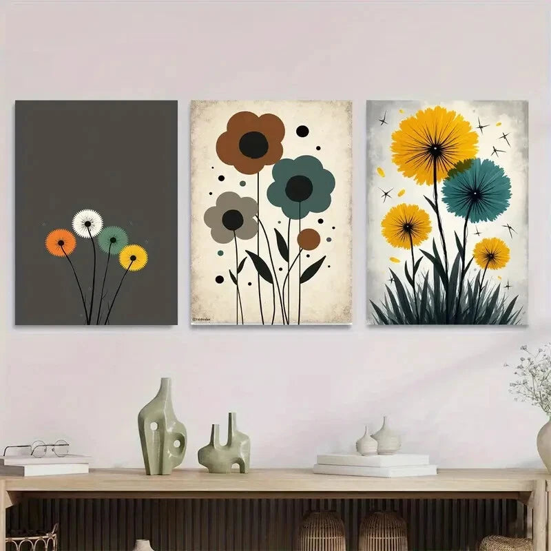 3pcs Modern Floral Abstract Flower Metal Print Ready to Hang Art