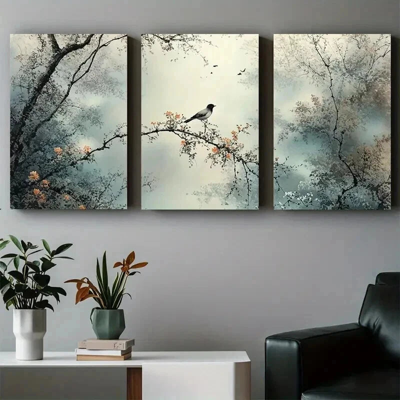 3pcs Modern Abstract Nature Bird & Branch Wall Art Set Canvas Framed 40x60cm - High Quality Print 100% Australian Made Wall Canvas Ready to Hang