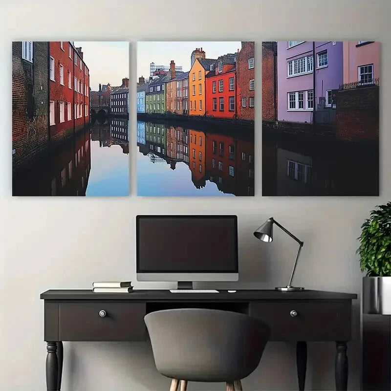 3pcs Modern Norwich Cityscape England Perfect Wall Art Set Canvas Framed 40x60cm - High Quality Print 100% Australian Made Wall Canvas Ready to Hang