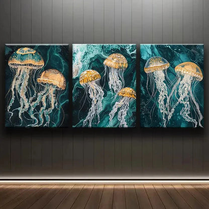 3pcs Jellyfish Design Dark Color Perfect Wall Art Set Canvas Framed 40x60cm - High Quality Print 100% Australian Made Wall Canvas Ready to Hang