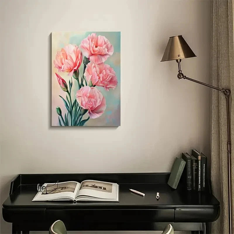 Vibrant Pink Carnations Colorful Painting  40x60cm Metal Print Ready to Hang