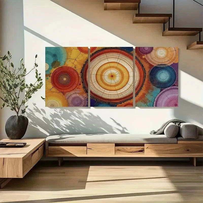 3pcs Vibrant Abstract Circular Color Burst Metal Print Ready to Hang Art