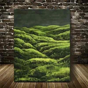 Green Moss Grassland Landscape Painting 40x60cm Metal Print Ready to Hang