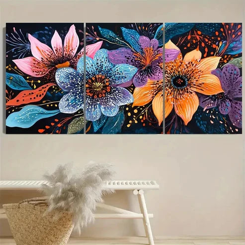 3pcs Vibrant Botanical Art Floral Wall Art Set Canvas Unframed - High Quality Print 100% Australian Made Wall Canvas