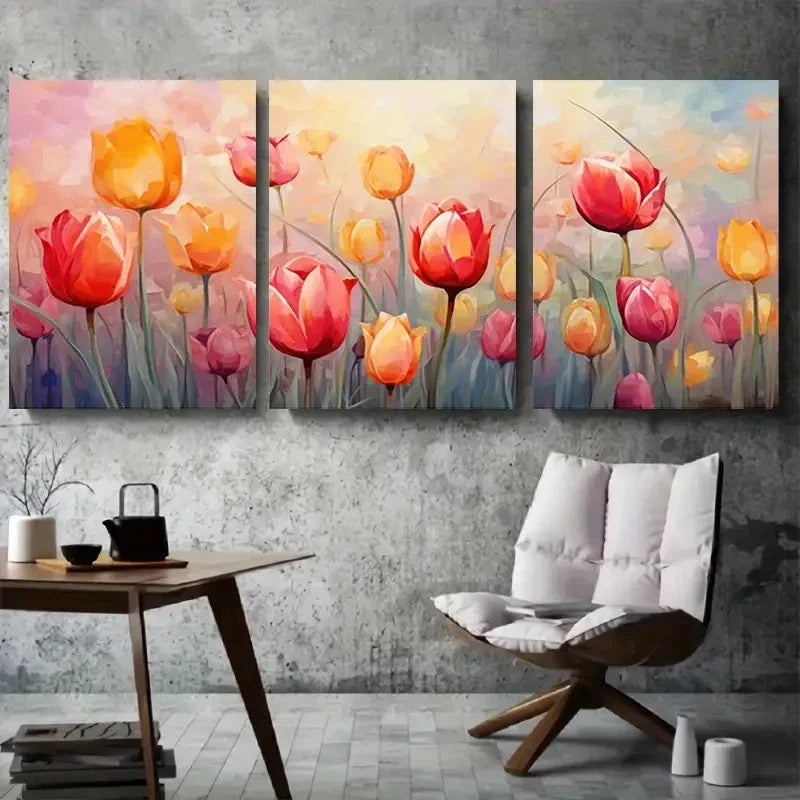 3pcs Vibrant Tulip Floral Modern Botanical Wall Art Set Canvas Framed 40x60cm - High Quality Print 100% Australian Made Wall Canvas Ready to Hang