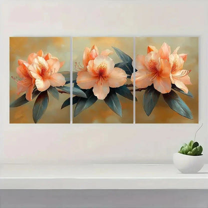 3pcs Tropical Flower Elegant Rhododendron Metal Print Ready to Hang Art