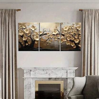 3pcs Abstract Golden Leaves Tree Modern Elegance Wall Art Set Canvas Framed 40x60cm - High Quality Print 100% Australian Made Wall Canvas Ready to Hang