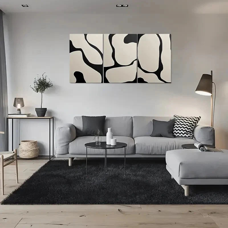 3pcs Modern Abstract Black and White Metal Print Ready to Hang Art