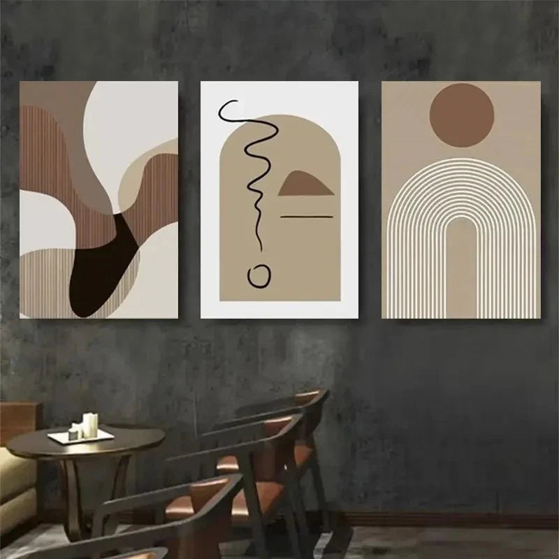 3pcs Abstract Beige Geometric Metal Print Ready to Hang Art
