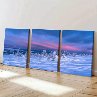 3pcs Snowscape Sunset & Trees, Modern Wall Art Set Canvas Framed 40x60cm - High Quality Print 100% Australian Made Wall Canvas Ready to Hang