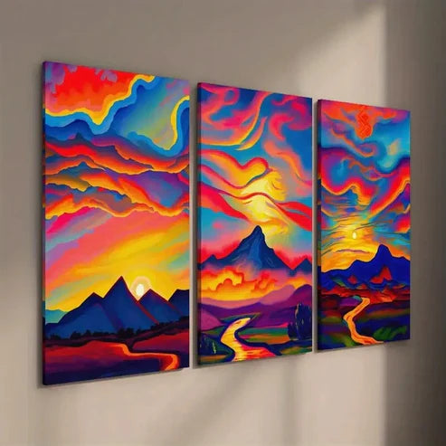 3pcs Colorful Sunset Landscape Painting Wall Art Set Canvas Unframed - High Quality Print 100% Australian Made Wall Canvas