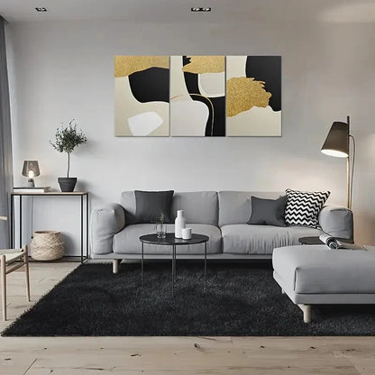 3pcs Black White and Golden Minimalist Metal Print Ready to Hang Art