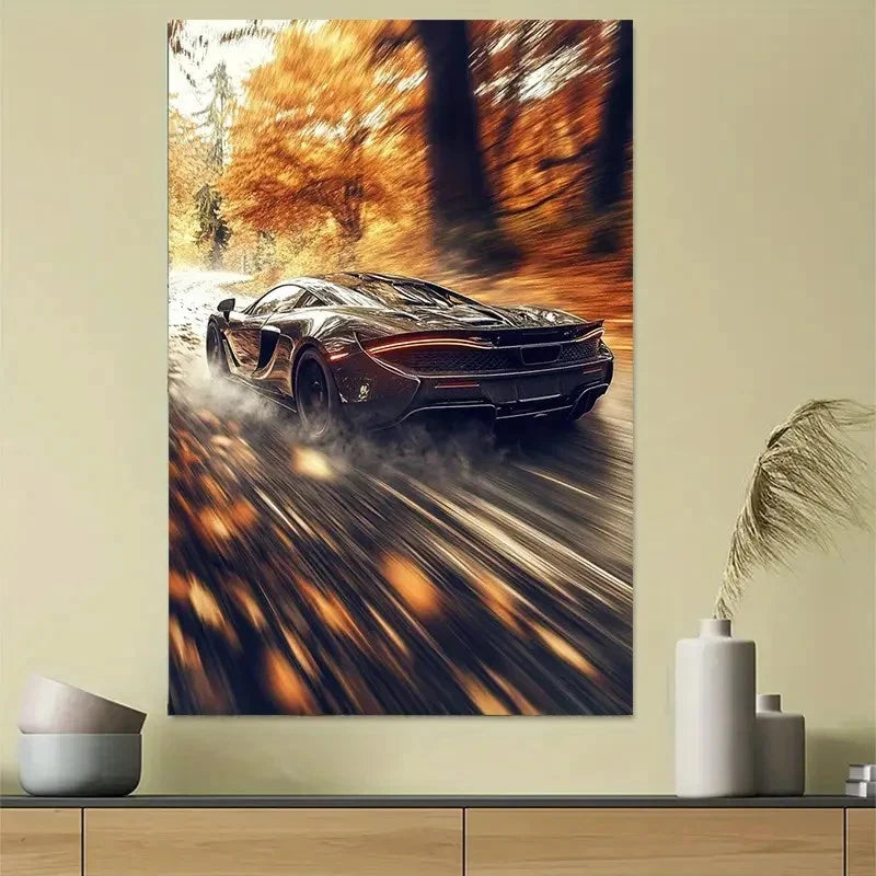 Autumn Highway Super Car Racing Art Poster 40x60cm Metal Print Ready to Hang