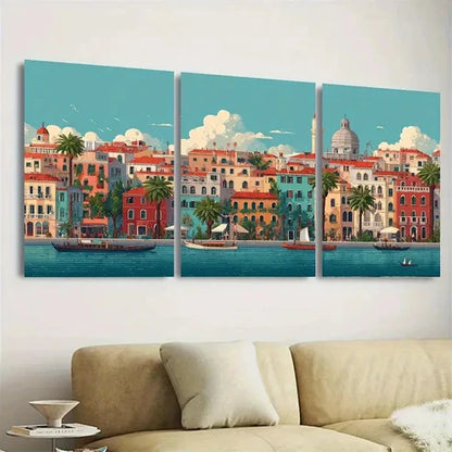 3pcs Venice Travel, Vibrant Italian Cityscape Wall Art Canvas Unframed - High Quality Print 100% Australian Made Wall Canvas