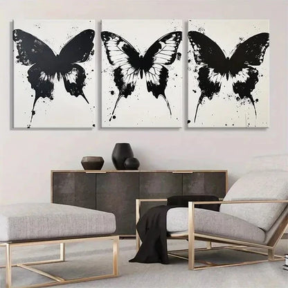3pcs Black and White Butterfly Décor Perfect Wall Art Canvas Unframed – High Quality Print 100% Australian Made Wall Canvas