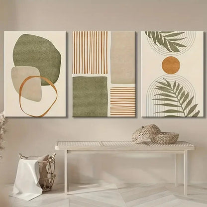 3pcs Tropical Leaves & Abstract Shapes Metal Print Ready to Hang Art