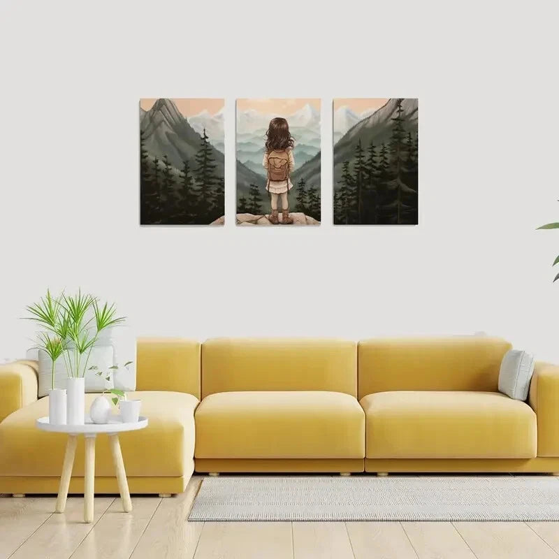 3pcs Adventure Nursery Woodland Girl Décor Wall Art Set Canvas Framed 40x60cm - High Quality Print 100% Australian Made Wall Canvas Ready to Hang