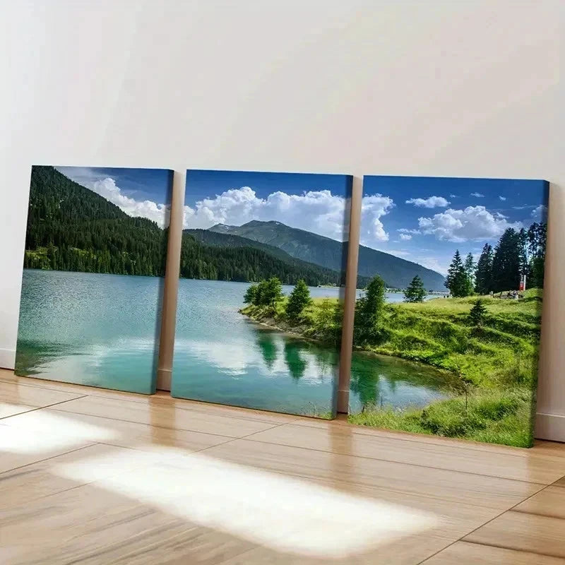 3pcs Mountains Forests Lakes Decoration Wall Art Set Canvas Framed 40x60cm - High Quality Print 100% Australian Made Wall Canvas Ready to Hang