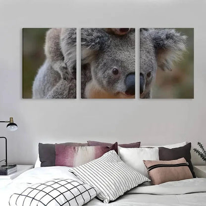 3pcs Australian Baby Koala Riding Mother Back  Wall Art Set Canvas Framed 60x90cm - High Quality Print 100% Australian Made Wall Canvas Ready to Hang