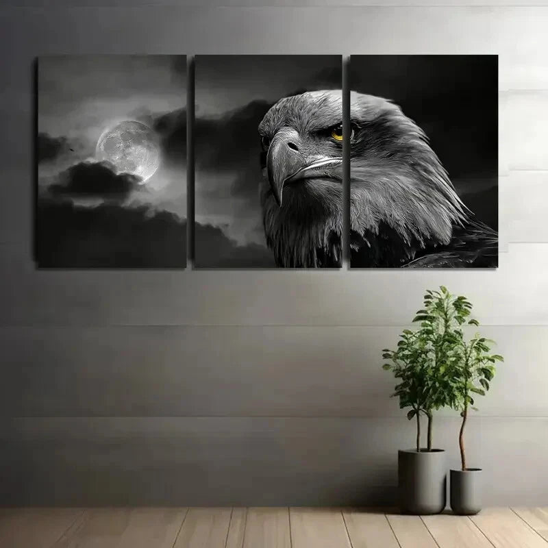 3pcs Black and White Eagle Yellow Eyes Metal Print Ready to Hang Art