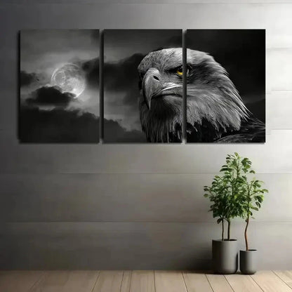 3pcs Black and White Eagle Yellow Eyes Metal Print Ready to Hang Art
