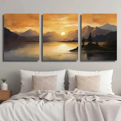 3pcs Sunset Mountain Landscape Lake Perfect Wall Art Set Canvas Framed 40x60cm - High Quality Print 100% Australian Made Wall Canvas Ready to Hang
