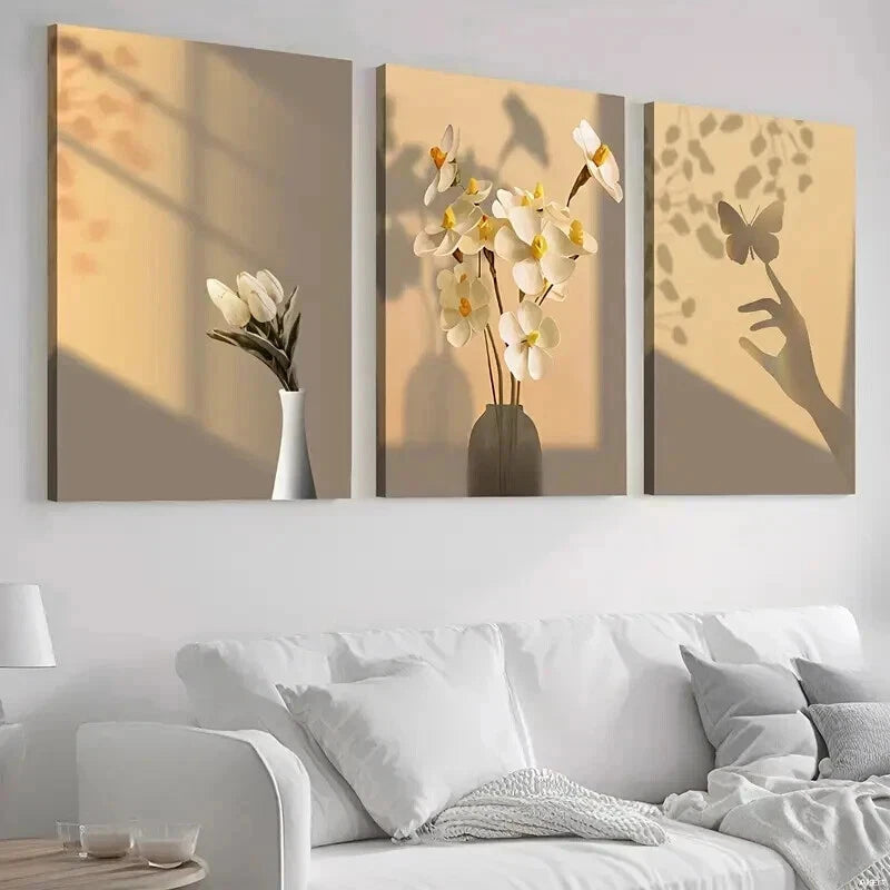 3pcs Shadow Art Of Butterflies And Flowers Wall Art Set Canvas Framed 40x60cm - High Quality Print 100% Australian Made Wall Canvas Ready to Hang
