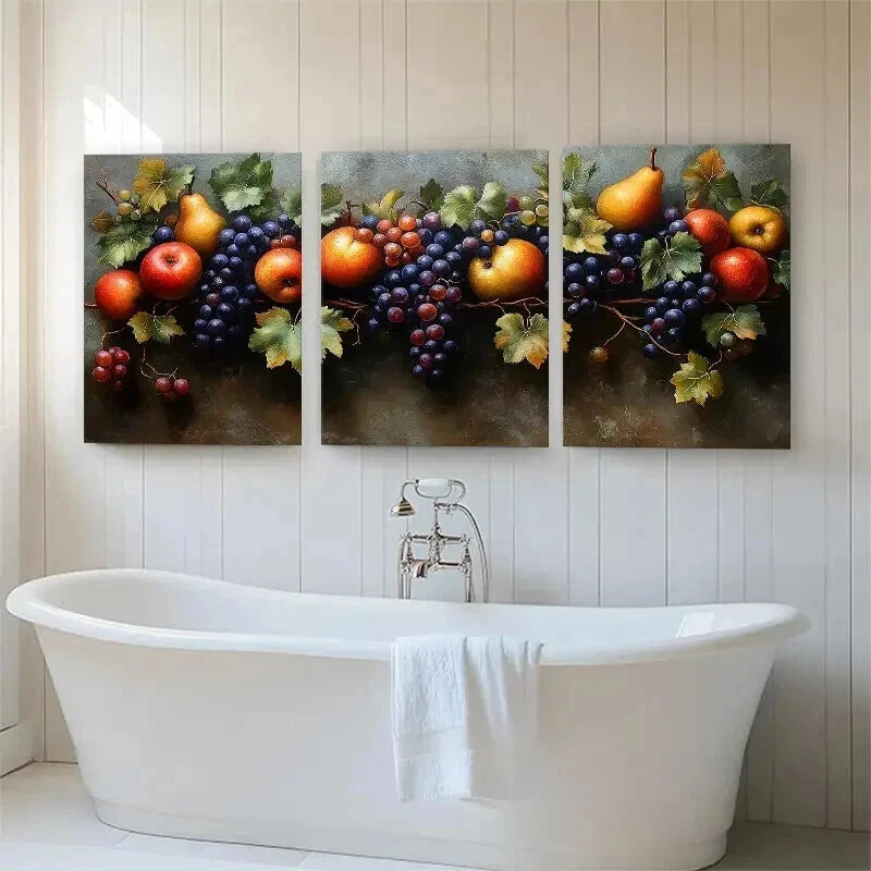 3pcs Classic Still Life Grapes Apple Perfect Wall Art Set Canvas Framed 40x60cm - High Quality Print 100% Australian Made Wall Canvas Ready to Hang
