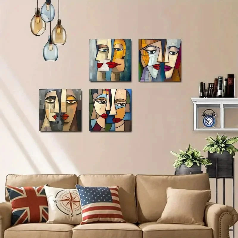 4pcs Cubist Face Wall Art Canvas Framed