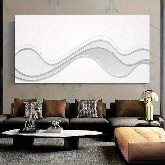 Modern Minimalist White Wave Wall Art Canvas Office Home Room Framed 120x60cm