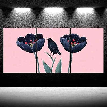 3pcs Birds and Plants Green Leaves Metal Print Ready to Hang Art