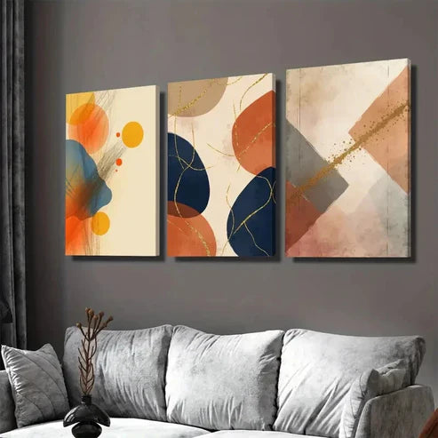 3pcs Abstract Geometric Vibrant Modern Art Set Canvas Unframed - High Quality Print 100% Australian Made Wall Canvas
