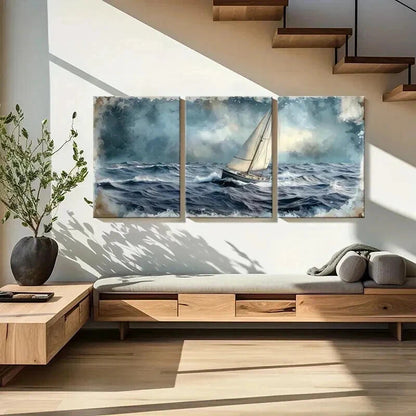 3pcs Sailing Boat Stormy Sea & Dark Clouds Wall Art Set Canvas Framed 40x60cm - High Quality Print 100% Australian Made Wall Canvas Ready to Hang
