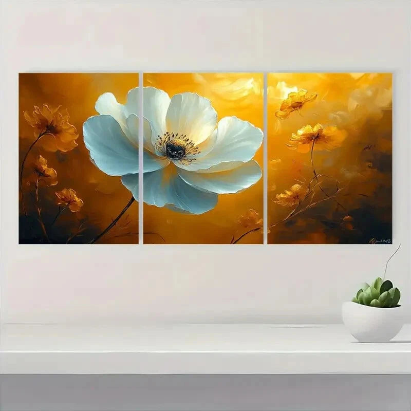 3pcs Yellow White Flower Gorgeous Metal Print Ready to Hang Art
