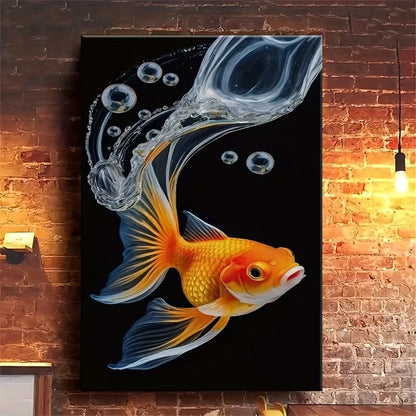 Goldfish Oil Painting on Black Background Metal Print Ready to Hang