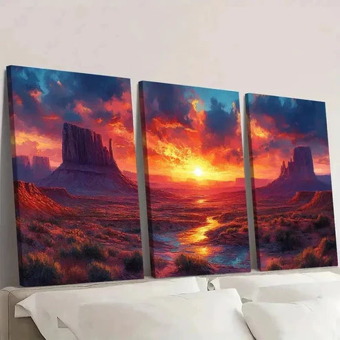 3pcs Bold Wild West Nature Mountain Wall Art Canvas Unframed - High Quality Print 100% Australian Made Wall Canvas
