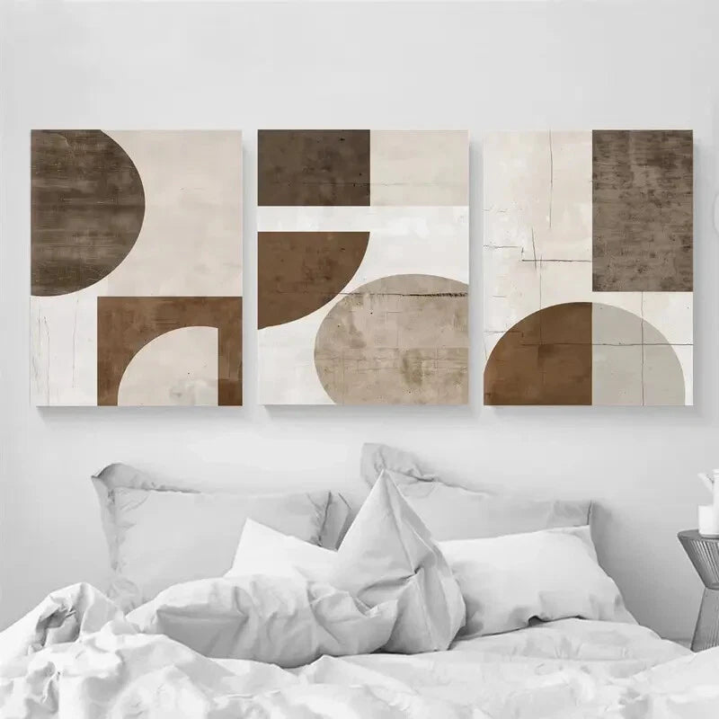 3pcs Beige & Black Geometric Abstract Perfect Wall Art Set Canvas Framed 40x60cm - High Quality Print 100% Australian Made Wall Canvas Ready to Hang