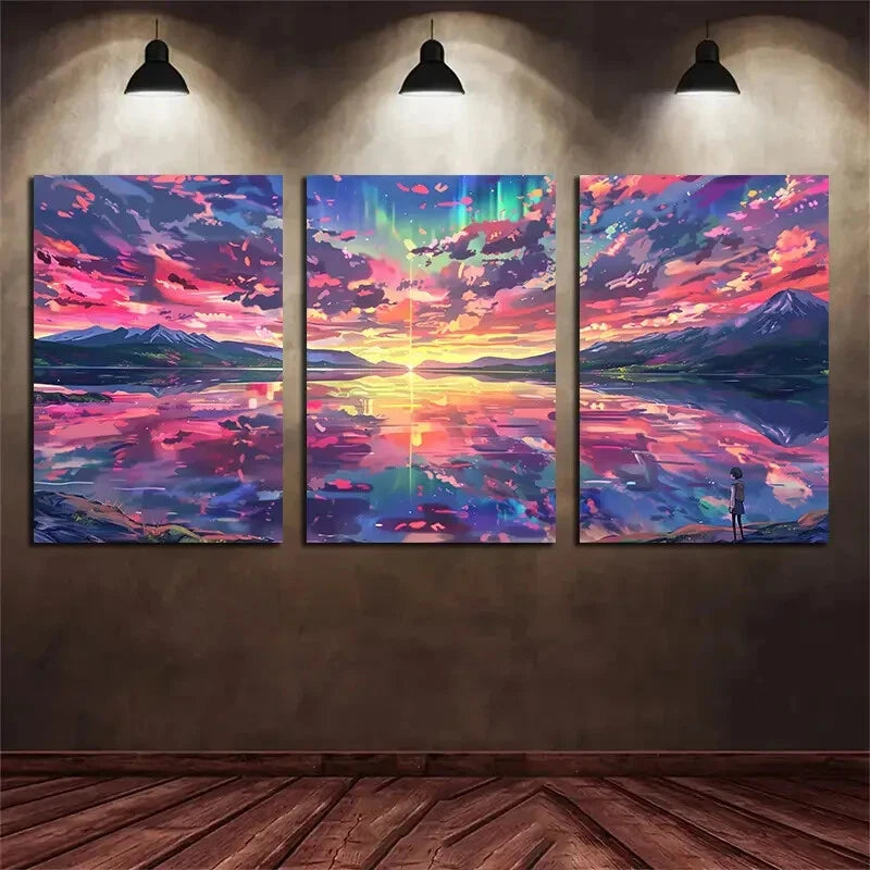 3pcs Colorful Cloud Anime Landscape Metal Print Ready to Hang Art