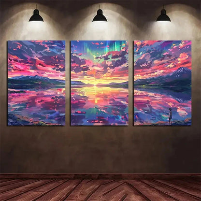 3pcs Colorful Cloud Anime Landscape Metal Print Ready to Hang Art
