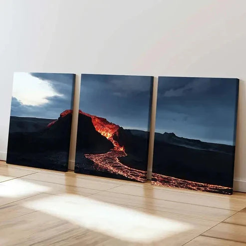 3pcs Dramatic Volcano & Lava Landscape Wall Art Set Canvas Unframed - High Quality Print 100% Australian Made Wall Canvas