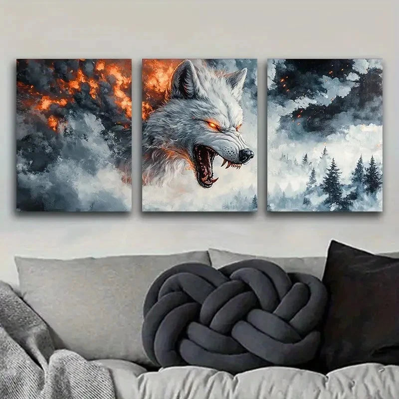 3pcs White Wolf Stunning Golden Eyes Metal Print Ready to Hang Art