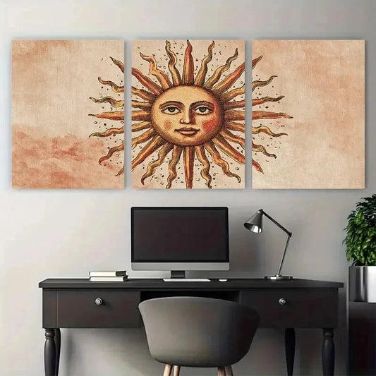 3pcs Vintage Sun Minimalist French Decor Perfect  Wall Art Set Canvas Framed 40x60cm - High Quality Print 100% Australian Made Wall Canvas Ready to Hang