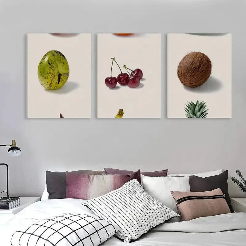 3pcs Banana, Cherry & Coconut Painting   Wall Art Set Canvas Framed 60x90cm - High Quality Print 100% Australian Made Wall Canvas Ready to Hang